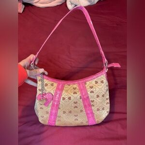 y2k purse pink & gold heart printed shoulder bag with charms